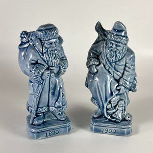 Vtg Santa Claus Figurine Ceramic Blue Christmas Teddy Bear Mold 90s Lot of 2